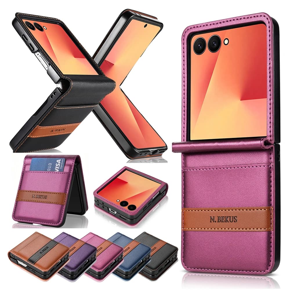 Leather Case For Samsung Galaxy Z Flip 8 7 Fe 6 5 4 3 Flip8 Flip7 Flip 7Fe Flip6 Flip5 Wallet Card Slot RFID Blocking Phone Case