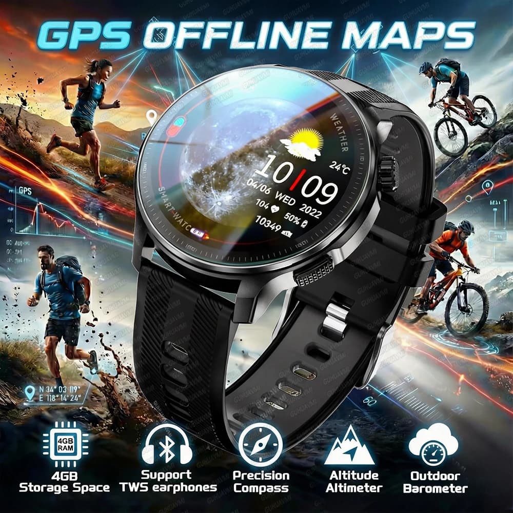 NUOVO Smartwatch Business per Uomo con GPS, Mappe Offline, Tecnologia Avanzata, 4GB di Memoria, Lettore Musicale e Video, Funzioni Sportive, Display AMOLED, Impermeabile