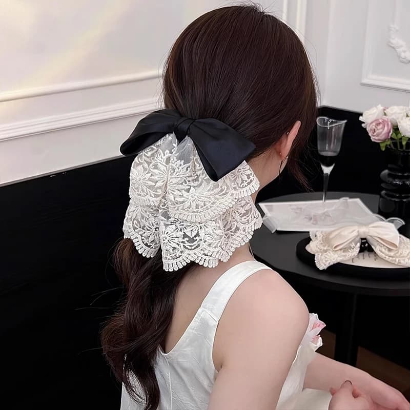 French Lace Bow Ponytail Clip Sweet Shark Clip Bohemia Holiday Style Hairpin Hair Accessories