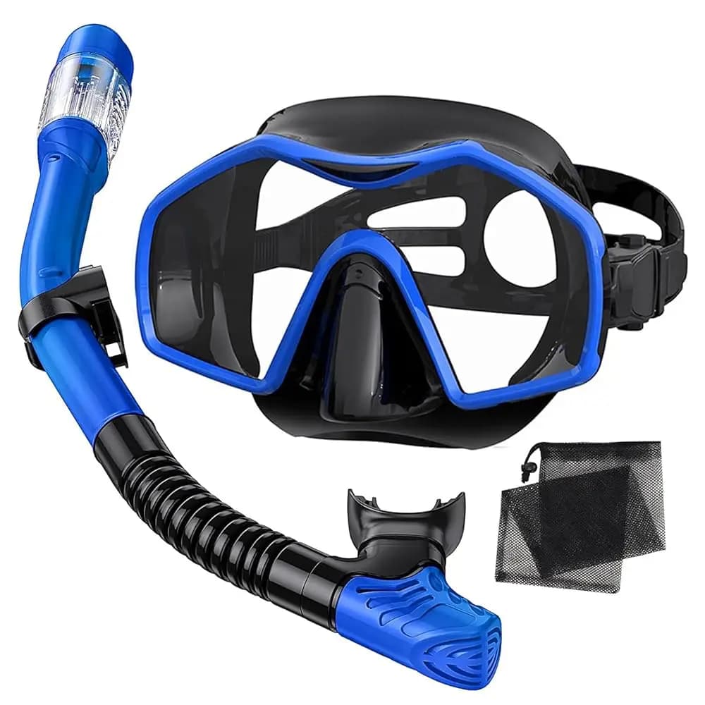 Attrezzatura per Snorkeling per Adulti, Set Maschera Snorkel Dry-Top con Vetro Temperato, Maschera Panoramica Antiappannamento e Antinfiltrazione, Regolabile S