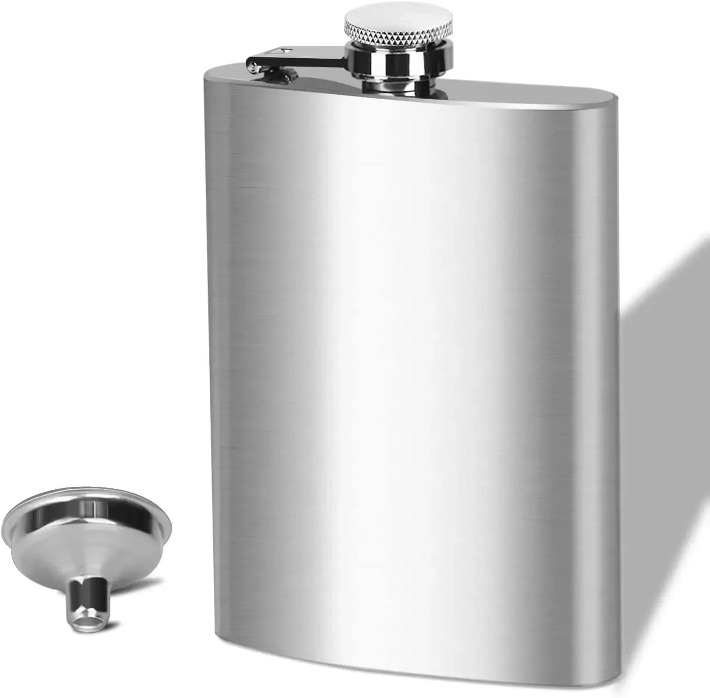 LMETJMA Stainless Steel Fiaschetta 4/7/10 oz with funnel pocket Whiskey stick with alcohol Screw cap KC0139