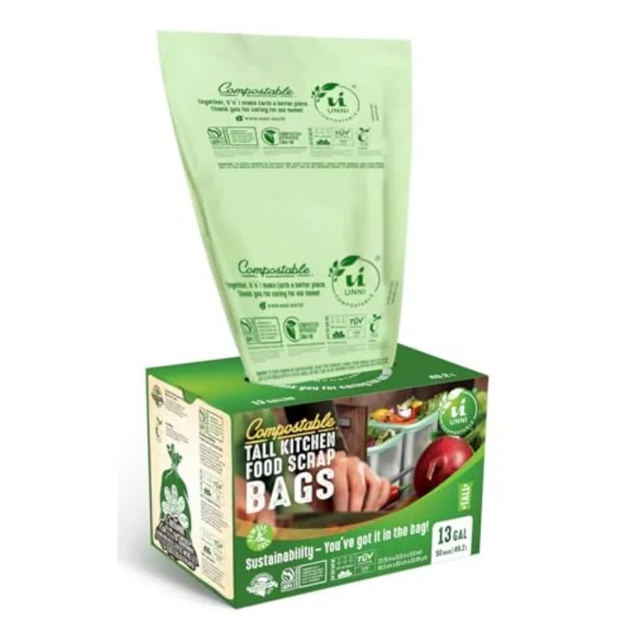 Sacchetti per Rifiuti Compostabili, 1/9,2 L, Extra Spessi 0,9 Mil, Sacchi per Rifiuti Alimentari da Cucina, Certificati BPI, CMA e OK Compost