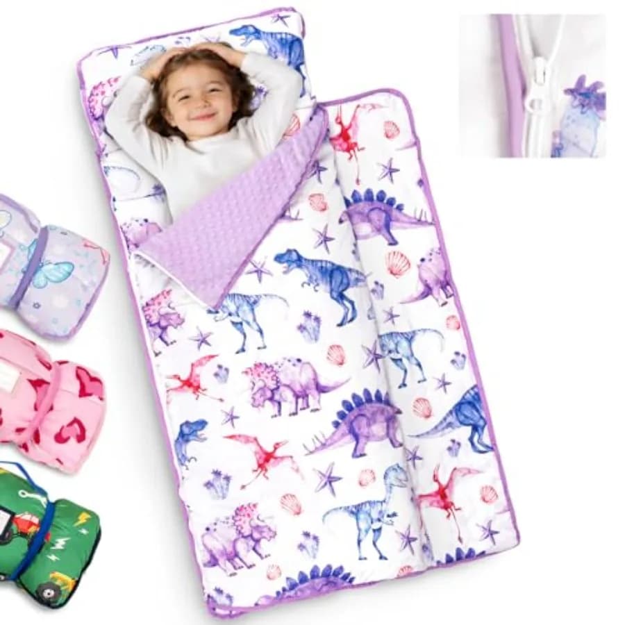 Tappetino per il Sonno dei Bambini Extra Large 55''x35'' con Coperta Minky Staccabile e Cuscino, Portatile per Asilo Nido