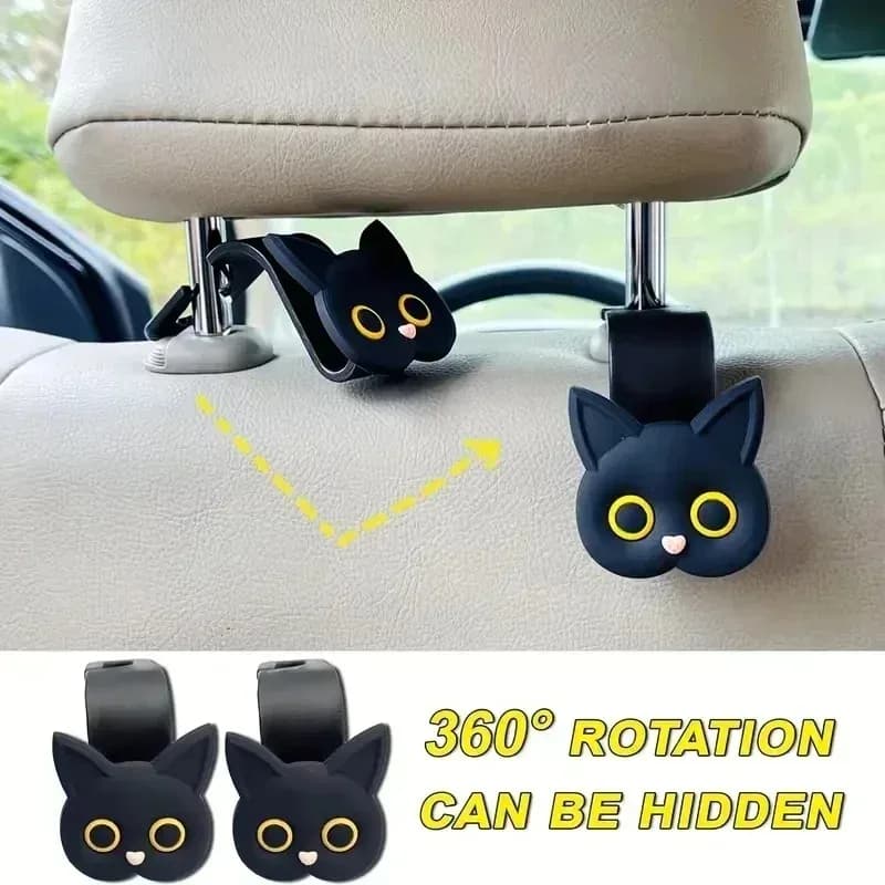 Simpatico gancio per poggiatesta per seggiolino auto con gatto dei cartoni animati - Organizzatore universale per riporre veicoli per borse, portafogli e giacche - Cute Ca
