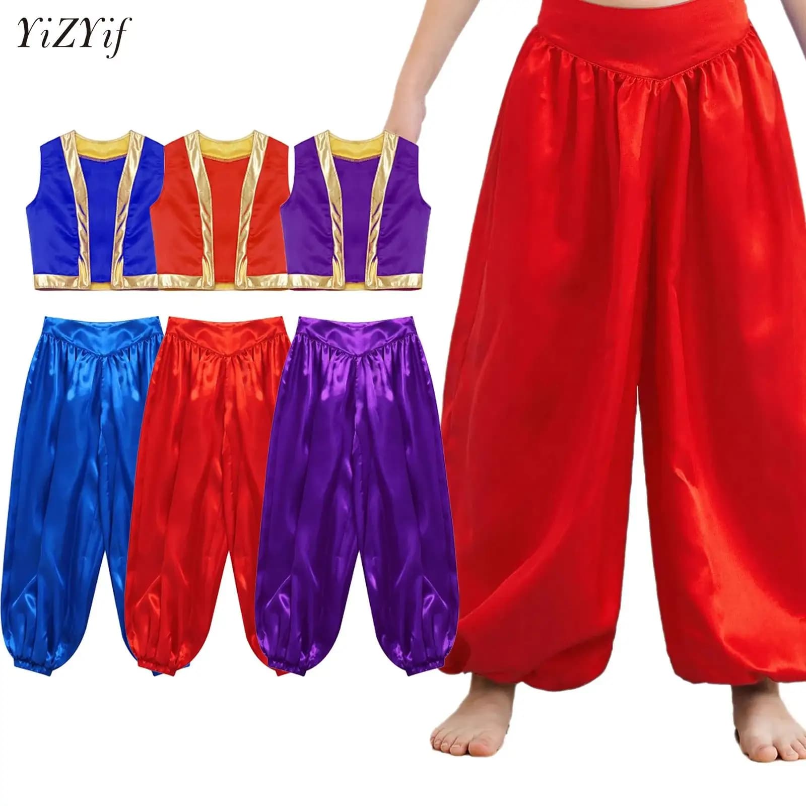 Costume da pancia per ragazzi Principe arabo Principessa Cosplay Dress Up Gilet Gilet Pantaloni Abito Festa di Halloween Carnevale Spettacolo teatrale
