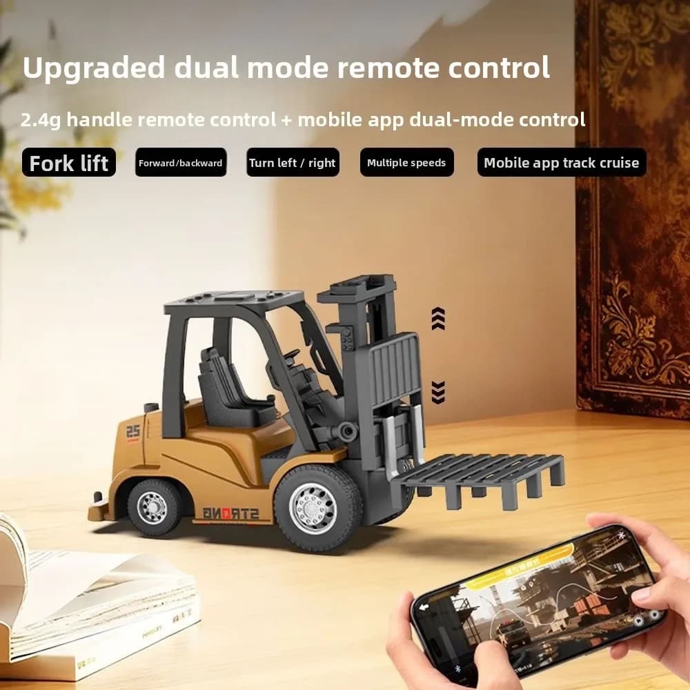 1/64 2.4G RC Mini Alloy Forklift With Trailer Desktop Game Full-scale APP Remote Control Engineering Lift Truck Kids Toys Gifts