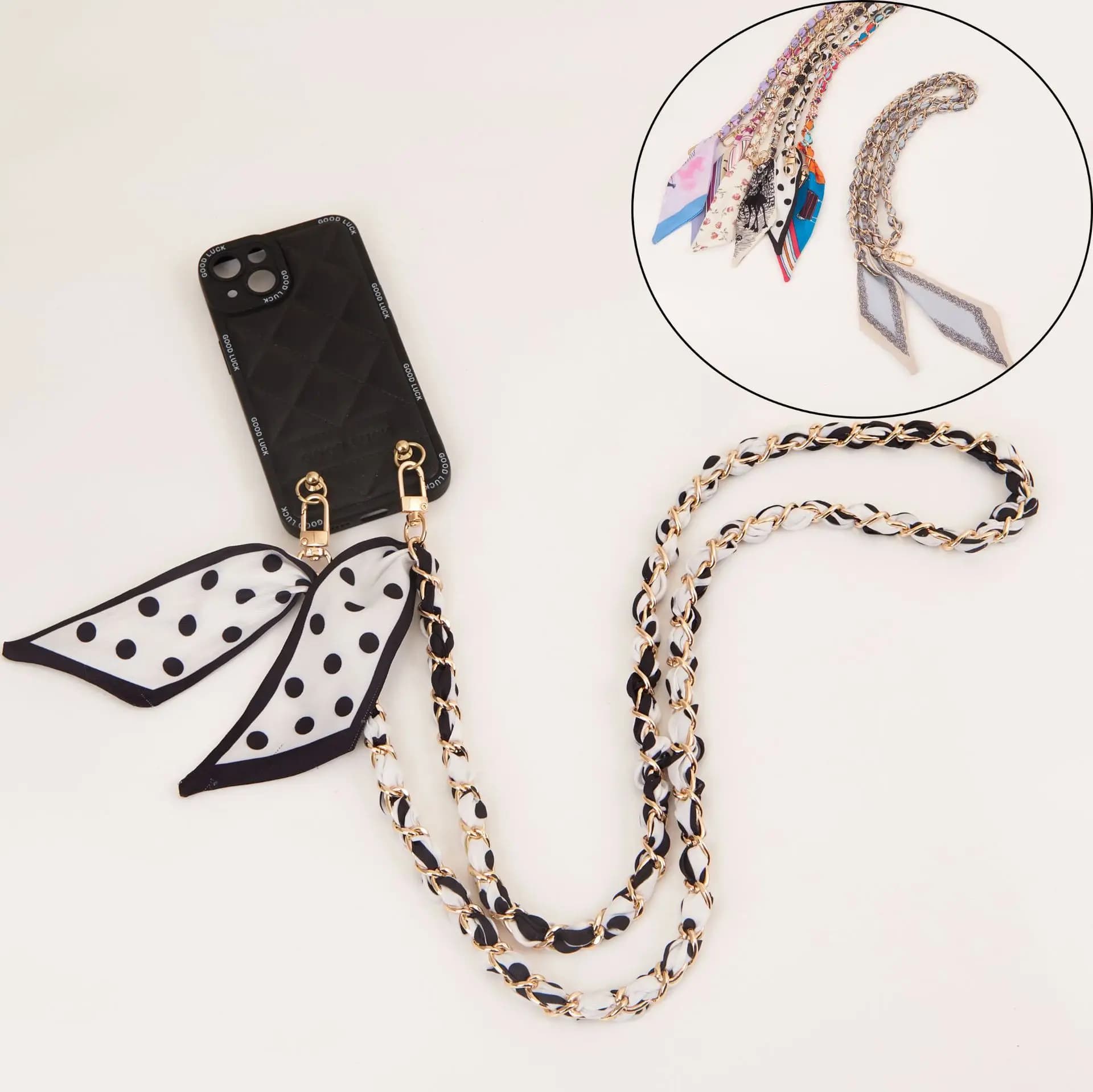 High-grade silk scarf diagonal mobile phone chain woven mobile phone lanyard long mobile phone case accessories mobile phone lan