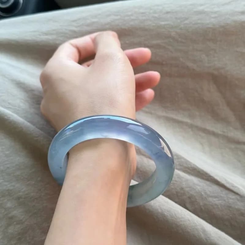 Myanmar High Ice Grade Purple-Blue with Green Inclusions Full-Circle Bracelet Jadeite Bangle