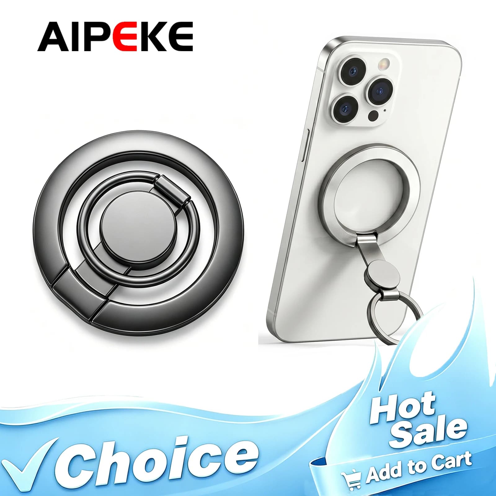 Supporto Magnetico per Telefono AIPEKE con Anello e Fidget Spinner per MagSafe 360 ° Supporto Grip per iPhone 17 16 15 14 13 Pro Max Samsung