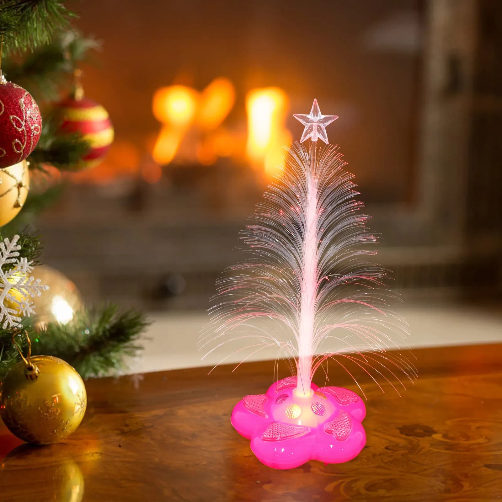 LED Fiber Optic Colorful Flash Christmas Tree Night Light Romantic Warm Atmosphere Desk Lamp Party Home Decoration Fiber Optic
