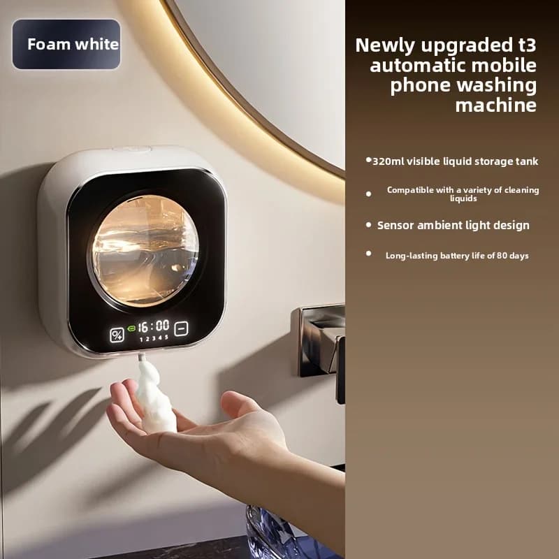 Dispenser di sapone intelligente da parete, macchina elettrica per schiuma senza foratura, dispenser automatico di disinfettante per le mani per bagni di hotel