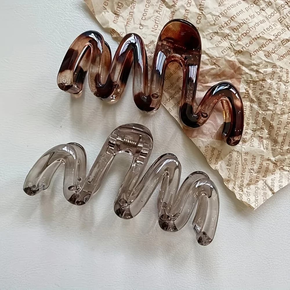 Fermaglio per Capelli Grande da Donna Ondulato Lucido Marrone Ambra 11cm/4.33in in Plastica Leggera Elegante Minimalista Accessorio per Capelli