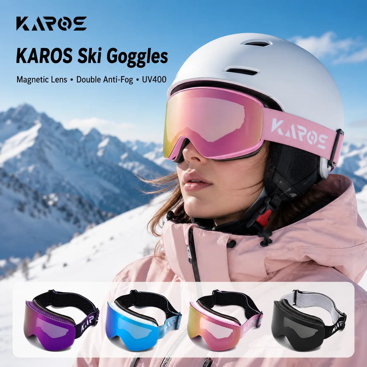 Karos Magnetic Ski Goggles Double Layer Anti-Fog Mountaineering Glasses UV400 Protection For Men Women Skiing Snowmobile Eyewear