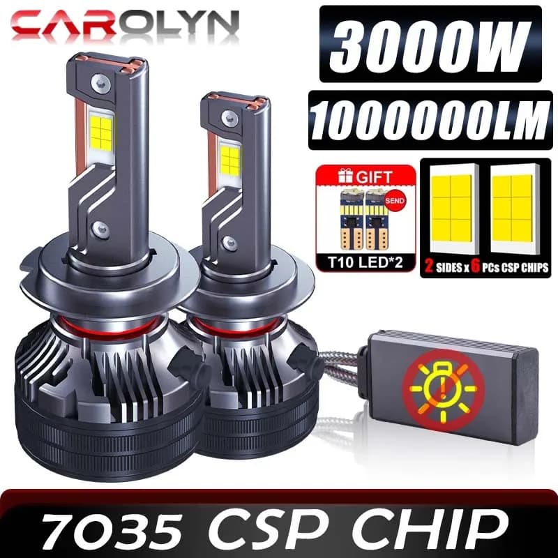Faro LED Carolyn 3000W H7 H4 H11, Lampadina LED 1.000.000LM con 3 Tubi in Rame, Luci LED per Auto H1 H8 H9 9005 9006 12V