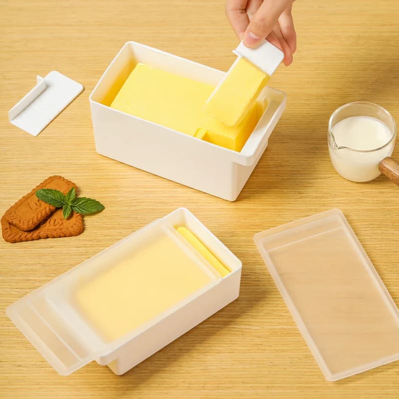 1Pc Piatto per burro con coperchio Scatola per burro fresca con taglierina Affettatrice Scatola per burro da appoggio per scatola di immagazzinaggio del formaggio domestico