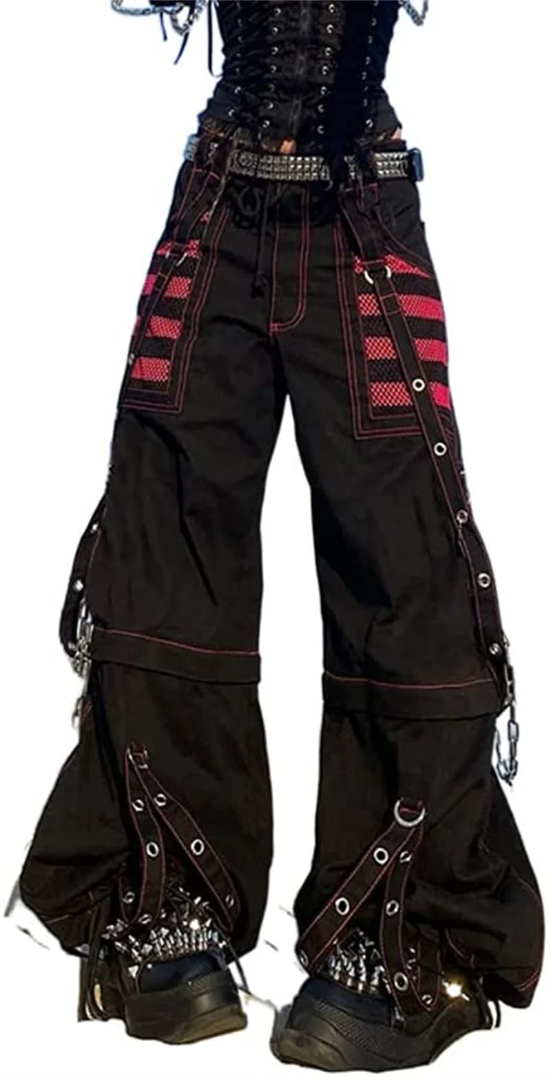 Jeans cargo gothic women Wide punk grunge wide leg trousers gothic streetwear