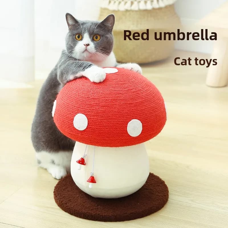 Nuovo Tiragraffi per Gatti 2026 Senza Detriti, con Palo in Juta, Design a Ombrello Rosso a Forma di Fungo per Gattini