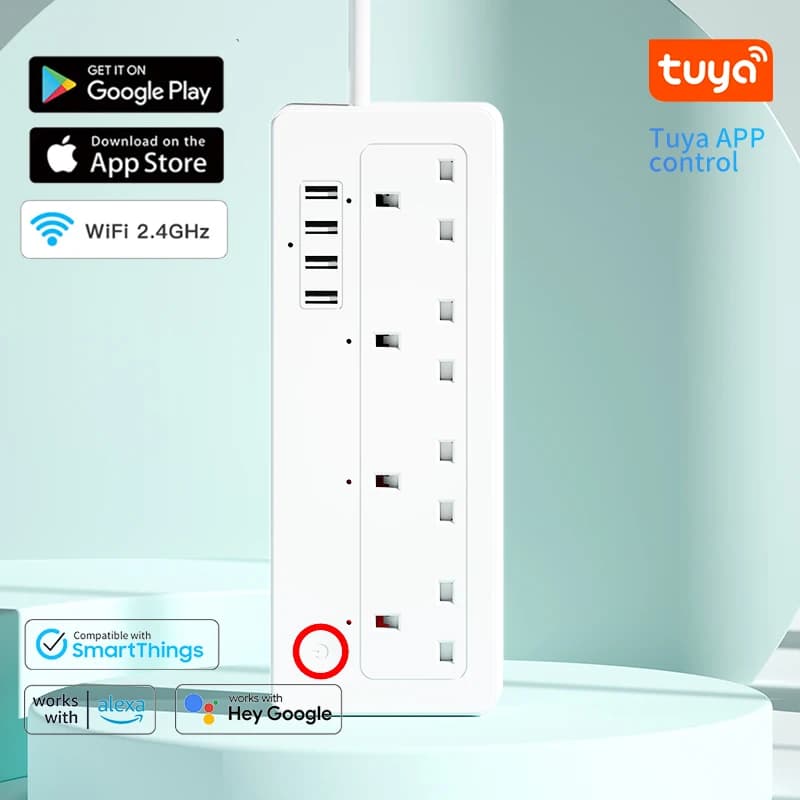 Presa Intelligente Tuya Zigbee WiFi con Timer, Multipresa Standard UK, Controllo Remoto, Porta USB e Controllo Vocale