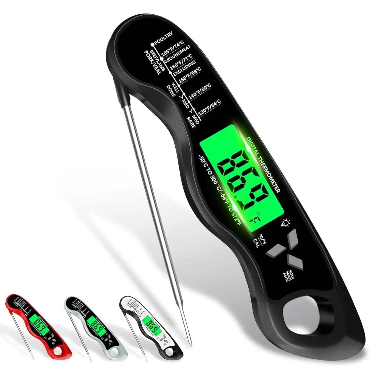 Termometro Digitale per Carne IP67 Impermeabile con Retroilluminazione, Funzione di Calibrazione e Mantenimento della Temperatura per Cucinare e Grigliare