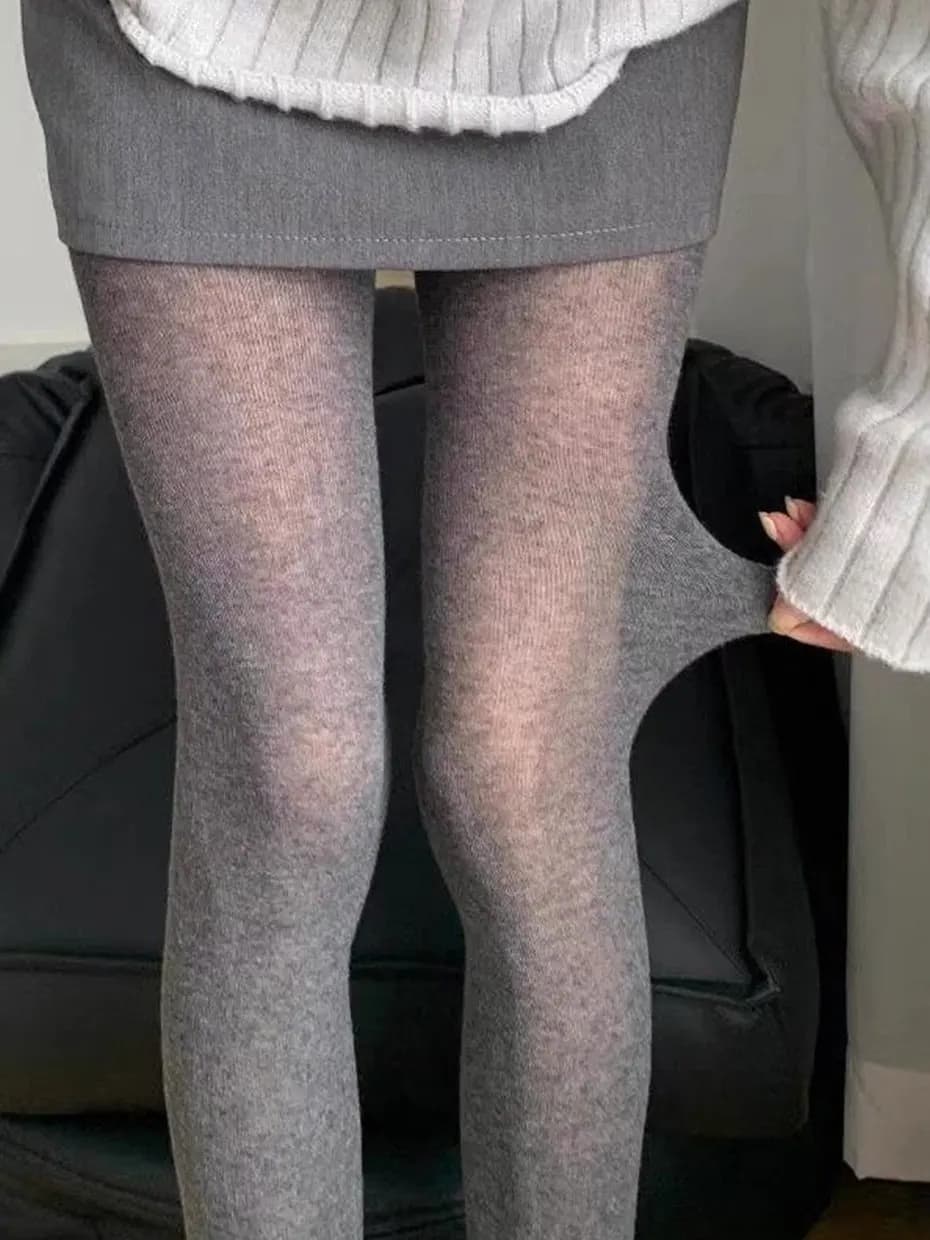 Leggings Trasparenti a Vita Alta, Cardigan Grigio, Adatti per l'Inizio dell'Autunno, Pantaloni Lunghi Casual in Fibra di Poliestere