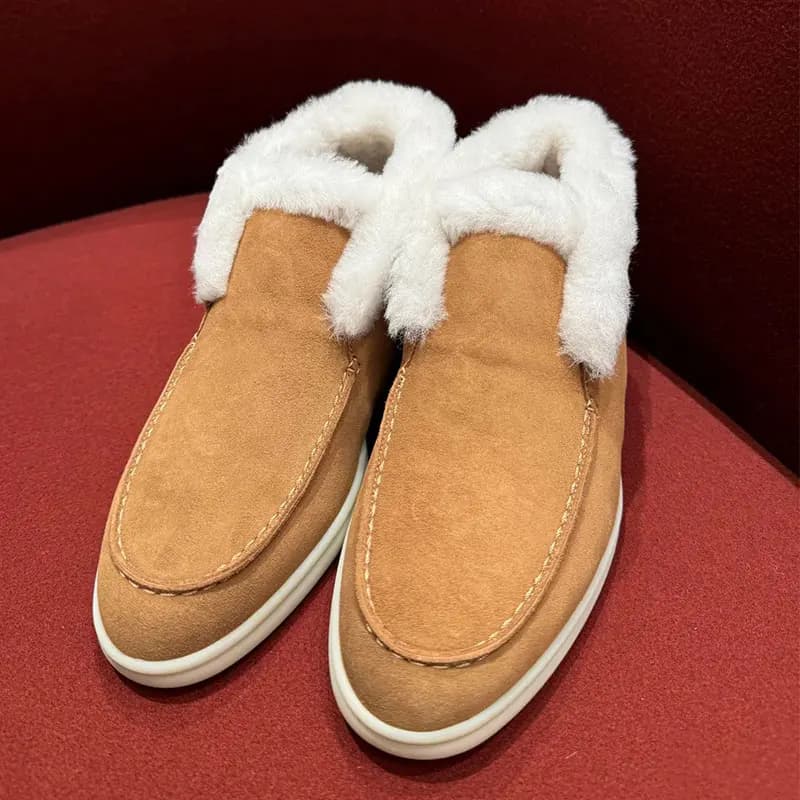 Fur boots Mocassini fur in real leather Short boots women winter dishes 2025 with warm snow boots in fleece