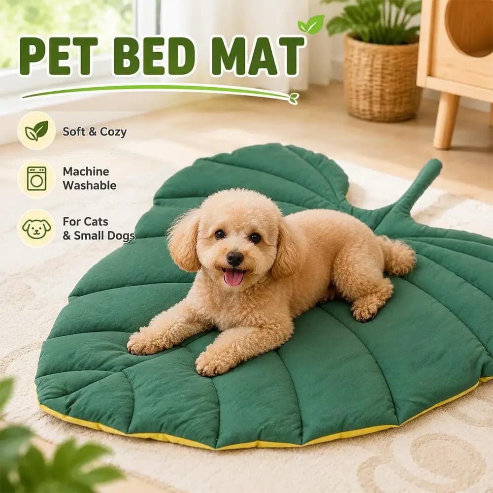 Leaf‑Shaped Pet Sleeping Mat 4‑Season Soft Quilted Cat Dog Bed Pad Room Decor Floor pad Dog Washable Bed Mat for Sleeping