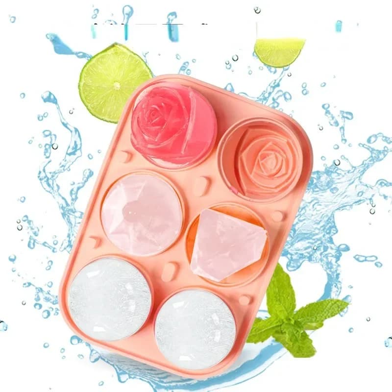 6 Grid Big Ice Tray Mold Jumbo Large Food Grade Silicone Ice Tray Mold DIY Ice Maker Ice Cube Tray Rose Diamond Mold
