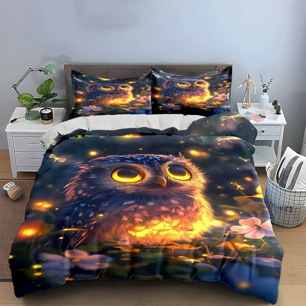 Set di biancheria da letto Magic Owl Decor Set Art, morbido e delicato sulla pelle, include 1 copripiumino e 2 federe, regalo