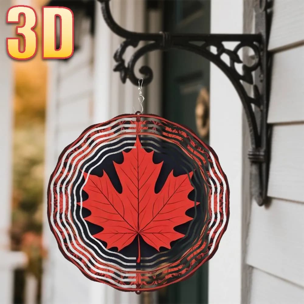 Red Maple Leaf Wind Chimes 3D Rotating Ornament Double Sided Hanging Decor for Outdoor Garden Patio Home Valentine Gift