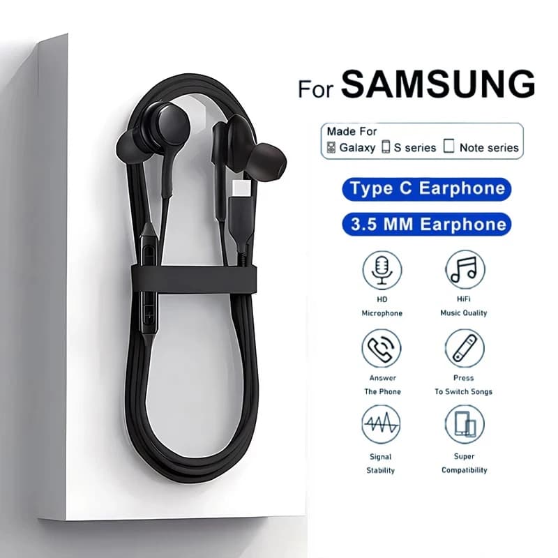 Headphones Cablati Type C for Samsung Galaxy S23 S21 S22 Ultra Plus, Headphones with 3.5 mm Jack, Accessories for A54 A34 A53