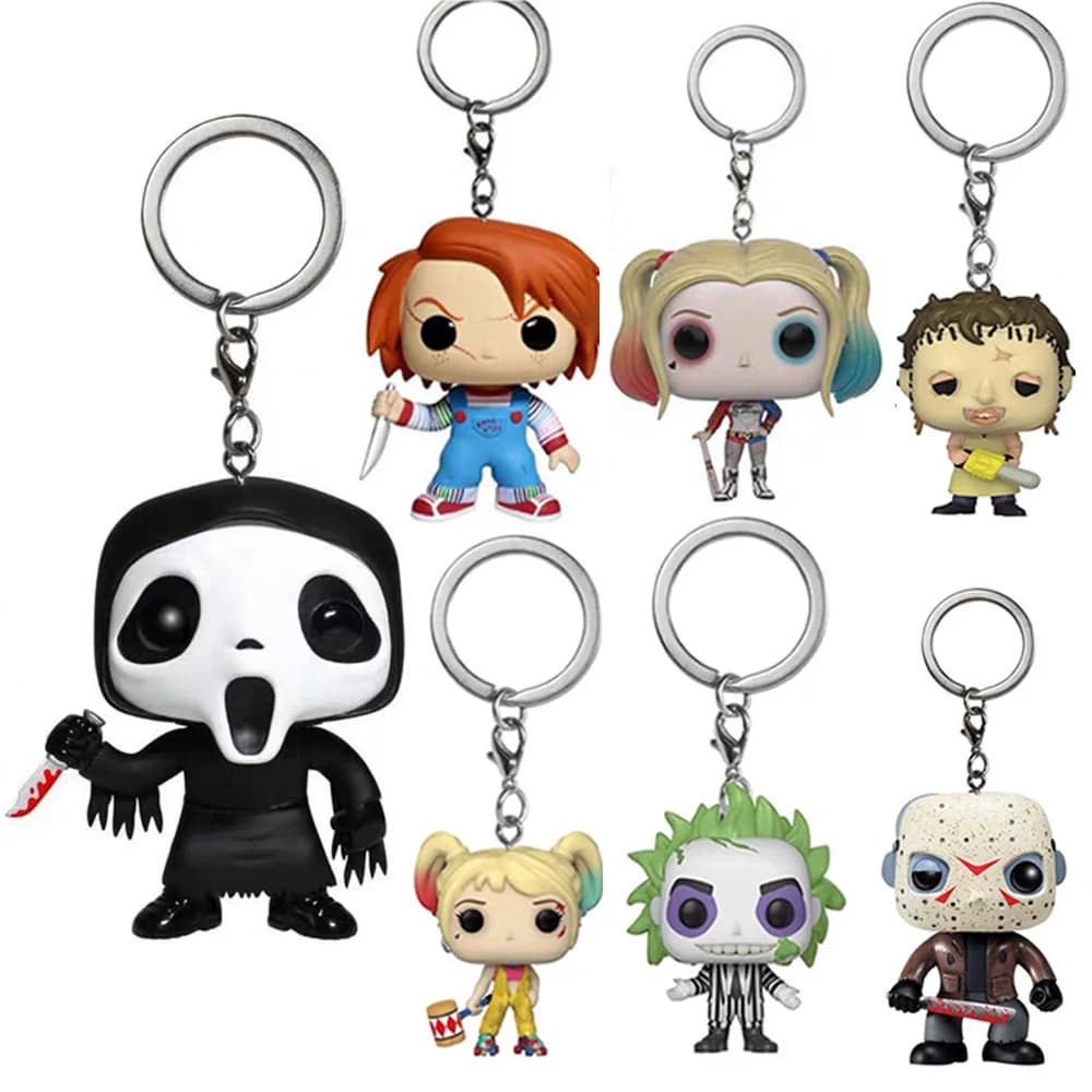 2026 Anime Keychain Scream Beetle Juice Terror Ghost-Joker Quinn Key Chain Scary Clown Doll Pendant Keychains Bag Jewelry