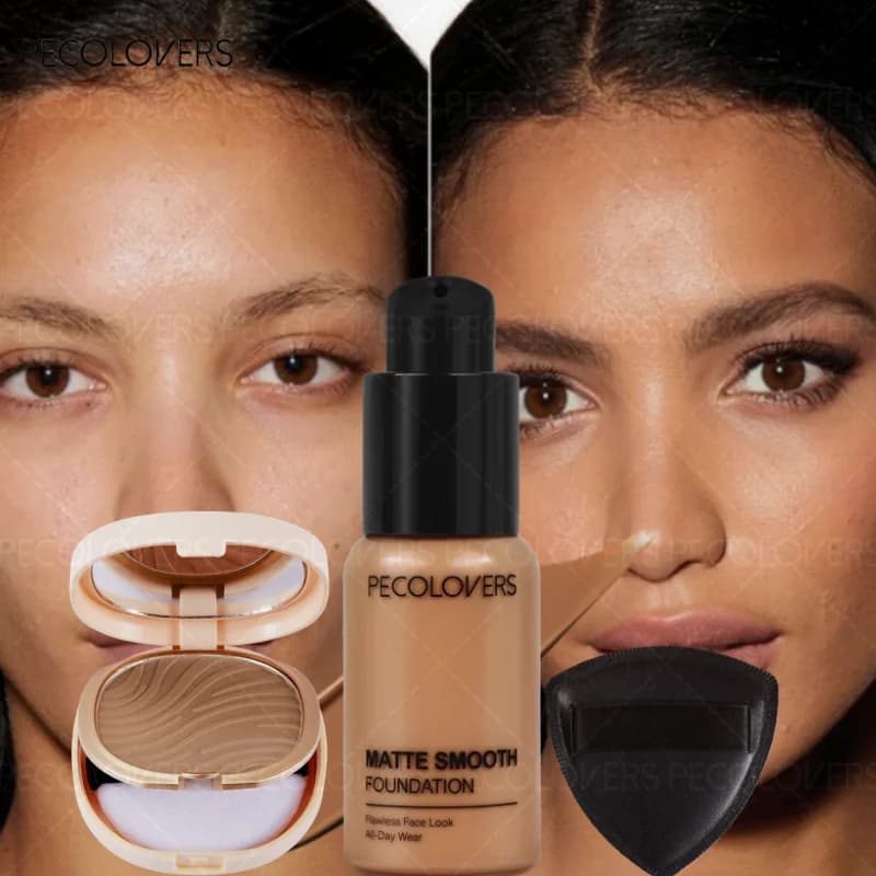 3 pezzi/SET Fondotinta liquido + primer + spugnetta, correttore impermeabile a lunga tenuta, copre le occhiaie, trucco base naturale