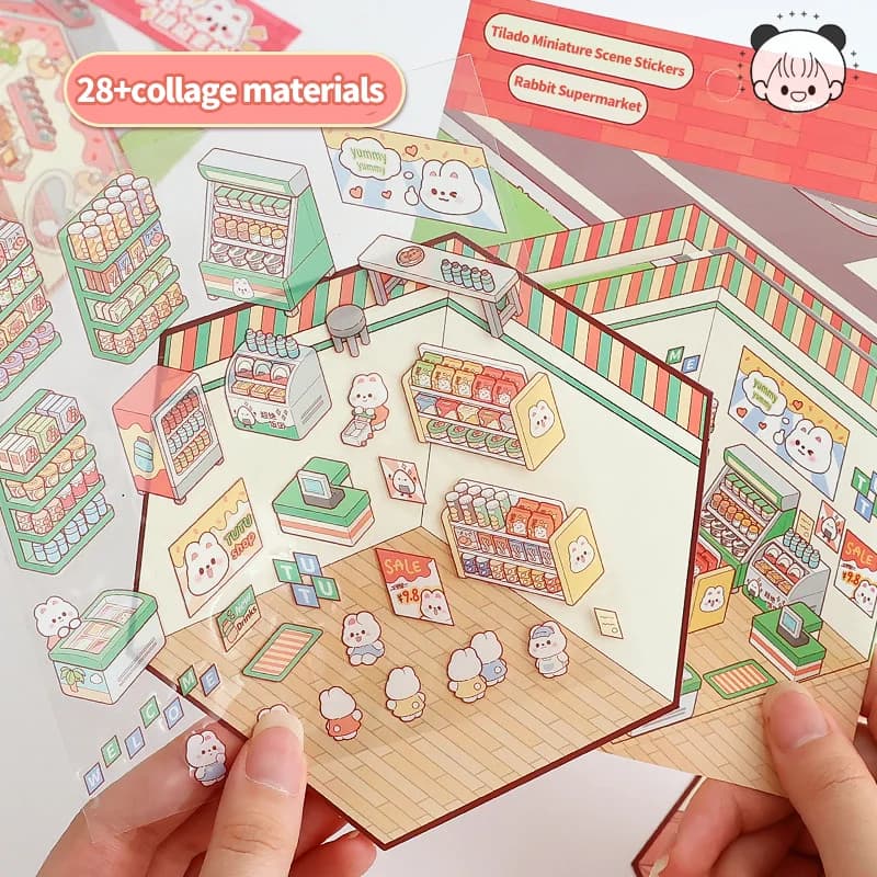 Nuovi adesivi per notebook fatti a mano con scene in miniatura del 2025, scenari senza taglio, adesivi per notebook a mano con cottage stereoscopico impilabili 3D