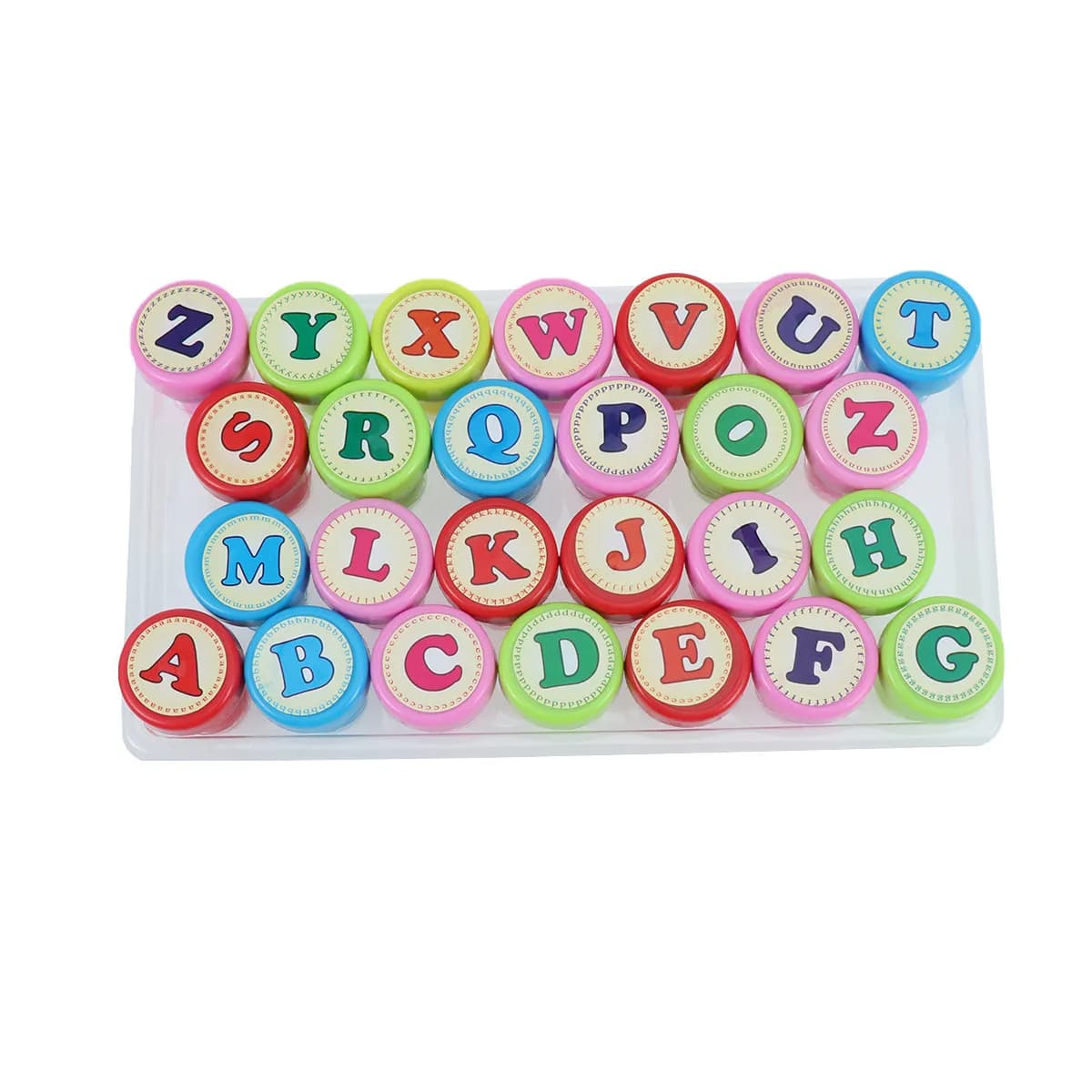 Set Creativo Educativo di 26 Timbri con Lettere Inglesi per l'Apprendimento dell'Alfabeto, Timbri Colorati per Bambini