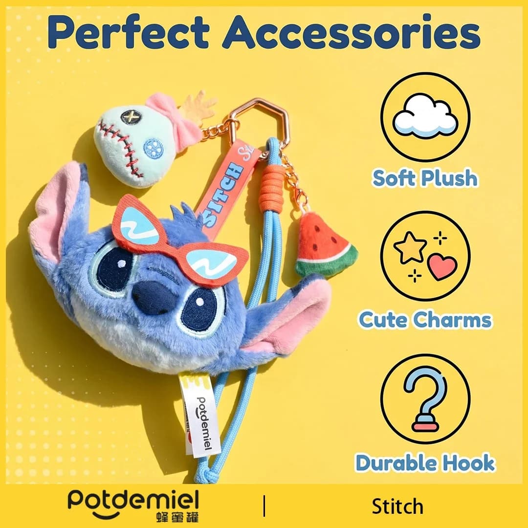 Potdemiel Disney Stitch Plush Keychain Soft Toy Purse Pendant Kawaii Backpack Clip Teens Couple Birthday Gift Present Cute