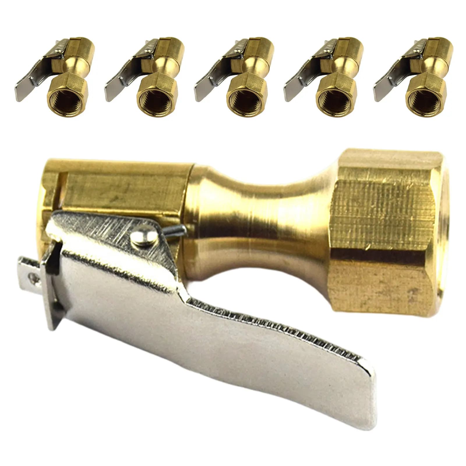 Set di 6 Clip di Bloccaggio in Ottone per Gonfiaggio Pneumatici, Design Resistente, Raccordo Rapido per Manometro Auto e Moto