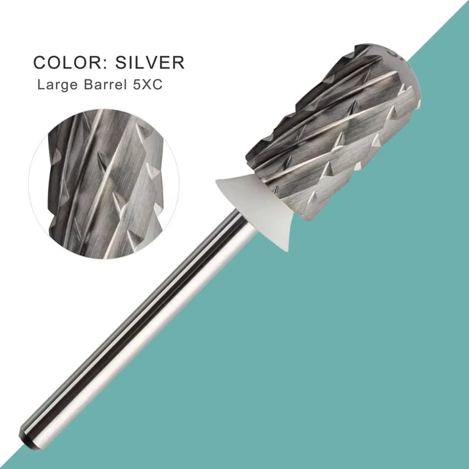 Punte per fresa per unghie 5XC Round Top Large Barrel 3/32 in carburo di tungsteno per rimuovere il gel denso, accessori per manicure, fornitore
