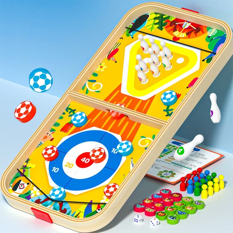 Innovazione in legno Gioco multi in uno Scacchi Rimbalzo Scacchi Bowling Hockey su ghiaccio Scacchi volanti Attività familiari Giochi di società Bambini Adulti