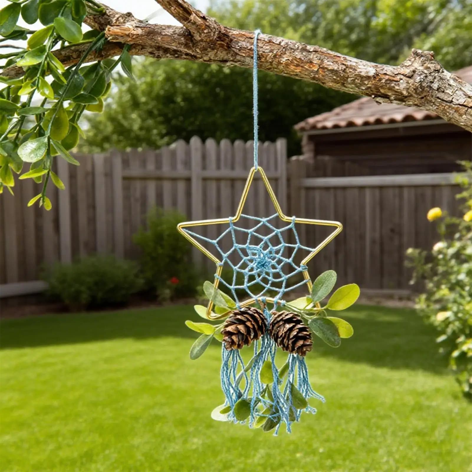 Dream Catcher Rings 4 Pieces Five-Pointed Star Ornaments Christmas Dream Catcher Pentagram Metal Circles For Holiday Home Art