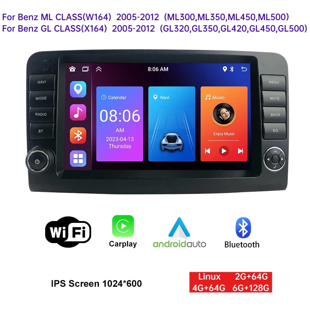 Lettore Multimediale per Auto Mercedes Benz Classe ML&GL (ML300/350/450/500) con Schermo Touch da 9 Pollici, Controllo al Volante, Chiamate Bluetooth a Mani Libere