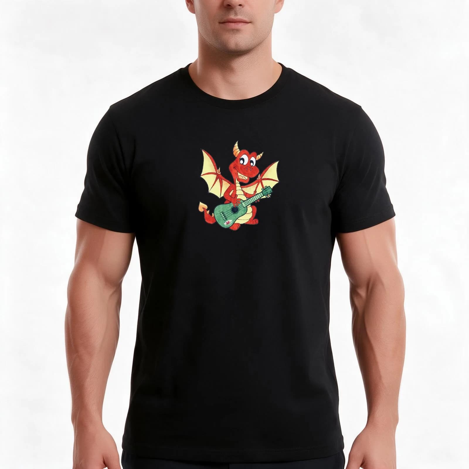 Ukulele Wales Dragon Uke T-Shirt, Summer Casual Cotton Tee, Oversized Streetwear Tops, Vintage Graphic Print, Unisex Men Women