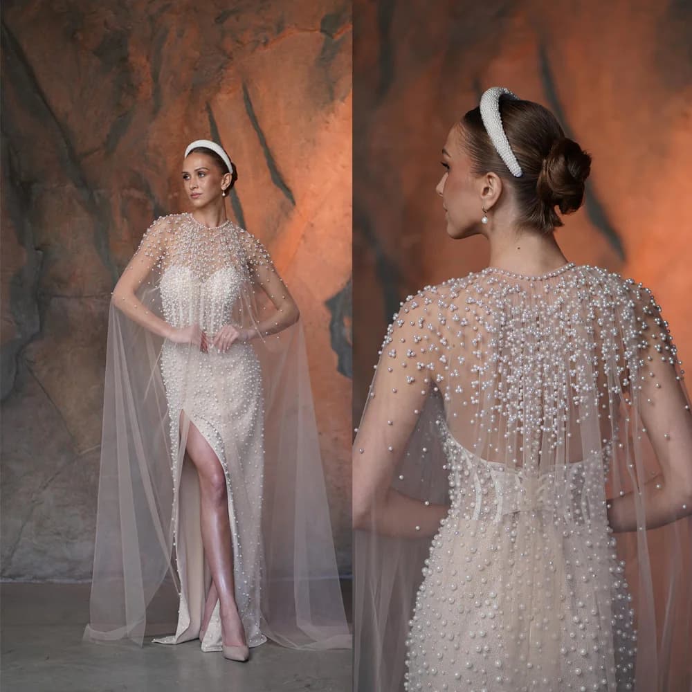 Mantella da Sposa Moderna, Giacca Nuziale Calda con Perle e Perline, Sciarpa Avvolgente Bianca Avorio, Accessori per Sposa, Giacche e Mantelle