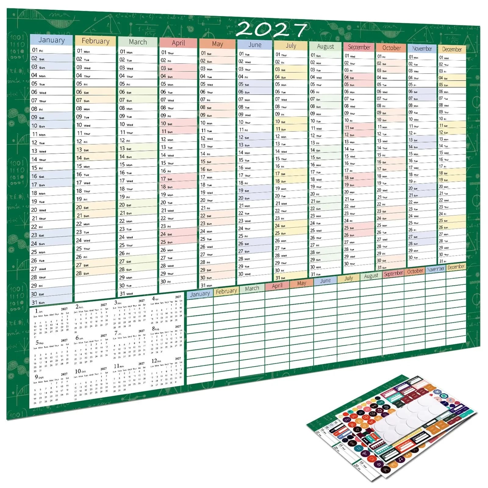 2027 Calendar Wall New Yearly Daily Schedule Planner Sheet Paper 365 Day Plan Annual Hanging Planning Weekly Agenda Pad Month 12