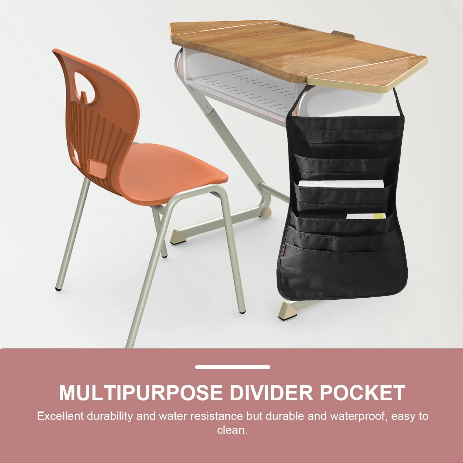Borsa portaoggetti da appendere alla scrivania, organizer multifunzionale per studenti, porta libri e cancelleria per scuola e ufficio, custodia in tela
