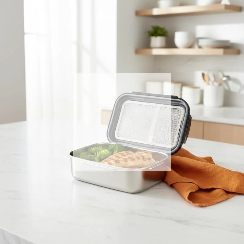 Contenitore per Alimenti Riutilizzabile in Acciaio Inossidabile con Coperchio Ermetico, Scatola Bento per Cucina e Pranzo Scolastico