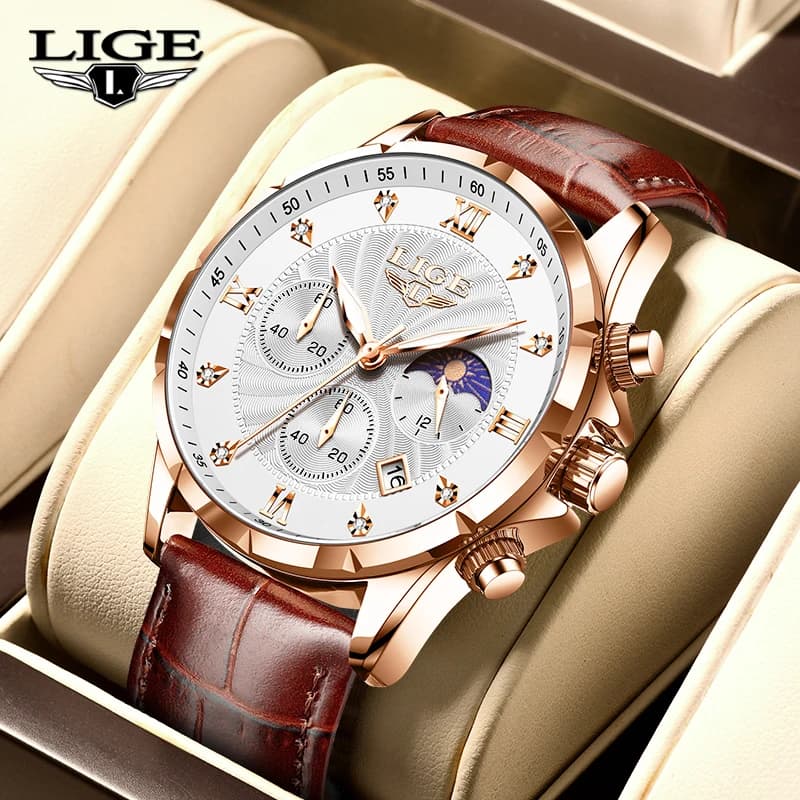2024 Luxury Men's Watches LIGE Fashion Quartz Watches Brand Business Casual Waterproof Leather Watch Men's Wrist Watch Reloj Hombre