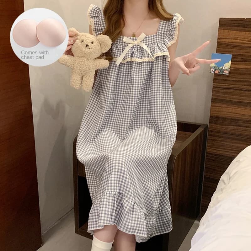 Camicia da Notte Stile Harajuku a Maniche Lunghe, Pigiama da Donna con Pizzo, Dolce e Carino, Primavera Estate 2026 Nuovo Modello con Colletto Quadrato per Casa