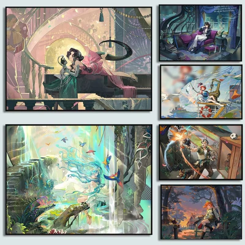 Reverse 1999 Gioco di carte strategiche Poster Personaggio dei cartoni animati Sonetto 37 Fata dei denti Stile cinese Tela Pittura Parete Decorazioni per la casa