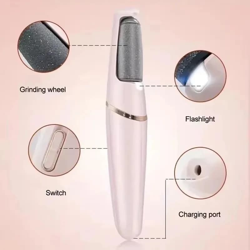 Portable USB Electric Pedicure Grinder with 2 Removable Roller Heads Callus Dead Skin Remover Auto Foot File