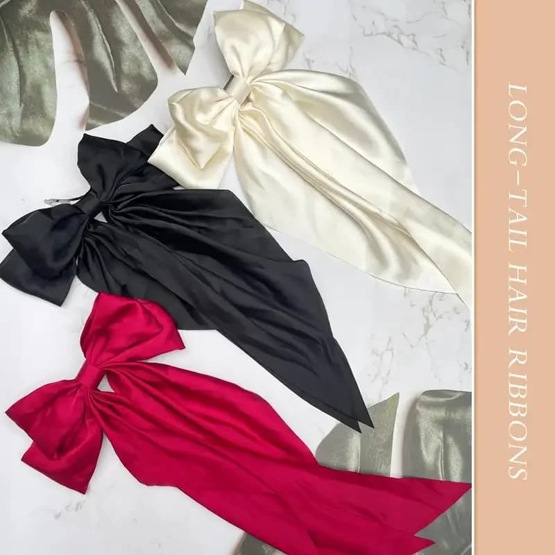Elegant Satin Large Bowknot Hair Clip with Long Tail Ribbon French Barrette for Women Daily Styling and Party Accessories